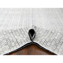 Load image into Gallery viewer, 12&#39;2&quot;x18&#39; Snow White And Asphalt Black, 100% Wool, Hand Loomed, Modern Textured And Roman Tile Design, Oversized Oriental Rug FWR507516