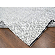 Load image into Gallery viewer, 12&#39;2&quot;x18&#39; Snow White And Asphalt Black, 100% Wool, Hand Loomed, Modern Textured And Roman Tile Design, Oversized Oriental Rug FWR507516