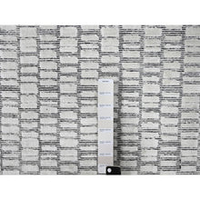 Load image into Gallery viewer, 12&#39;2&quot;x18&#39; Snow White And Asphalt Black, 100% Wool, Hand Loomed, Modern Textured And Roman Tile Design, Oversized Oriental Rug FWR507516