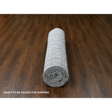 Load image into Gallery viewer, 12&#39;2&quot;x18&#39; Snow White And Asphalt Black, 100% Wool, Hand Loomed, Modern Textured And Roman Tile Design, Oversized Oriental Rug FWR507516