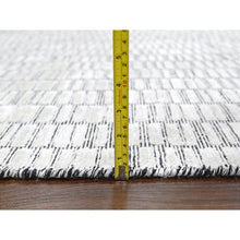 Load image into Gallery viewer, 12&#39;2&quot;x18&#39; Snow White And Asphalt Black, 100% Wool, Hand Loomed, Modern Textured And Roman Tile Design, Oversized Oriental Rug FWR507516