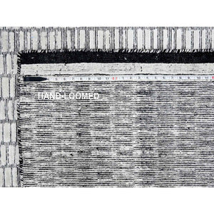 12'2"x18' Snow White And Asphalt Black, 100% Wool, Hand Loomed, Modern Textured And Roman Tile Design, Oversized Oriental Rug FWR507516
