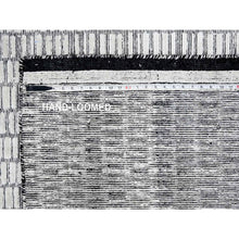 Load image into Gallery viewer, 12&#39;2&quot;x18&#39; Snow White And Asphalt Black, 100% Wool, Hand Loomed, Modern Textured And Roman Tile Design, Oversized Oriental Rug FWR507516