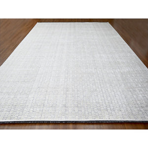 14'2"x18' Lexicon White With Carbon Black, 100% Wool, Hand Loomed, Modern Textured And Roman Tile Design, Oversized Oriental Rug FWR507528