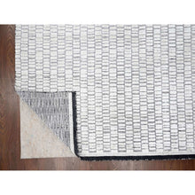 Load image into Gallery viewer, 14&#39;2&quot;x18&#39; Lexicon White With Carbon Black, 100% Wool, Hand Loomed, Modern Textured And Roman Tile Design, Oversized Oriental Rug FWR507528