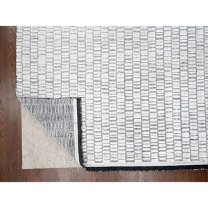 14'2"x18' Lexicon White With Carbon Black, 100% Wool, Hand Loomed, Modern Textured And Roman Tile Design, Oversized Oriental Rug FWR507528