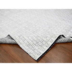14'2"x18' Lexicon White With Carbon Black, 100% Wool, Hand Loomed, Modern Textured And Roman Tile Design, Oversized Oriental Rug FWR507528