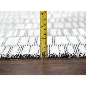 14'2"x18' Lexicon White With Carbon Black, 100% Wool, Hand Loomed, Modern Textured And Roman Tile Design, Oversized Oriental Rug FWR507528