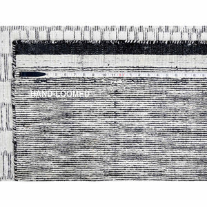 14'2"x18' Lexicon White With Carbon Black, 100% Wool, Hand Loomed, Modern Textured And Roman Tile Design, Oversized Oriental Rug FWR507528
