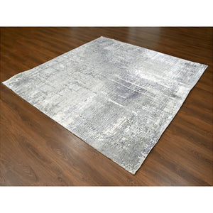 8'1"x7'9" Nevada Gray, Abstract With Mosaic Design, Wool And Silk, Hand Knotted, Vegetable Dyes, Persian Knot, Dense Weave, Square Oriental Rug FWR507534