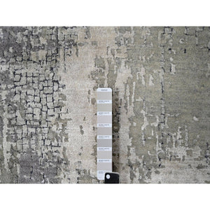 8'1"x7'9" Nevada Gray, Abstract With Mosaic Design, Wool And Silk, Hand Knotted, Vegetable Dyes, Persian Knot, Dense Weave, Square Oriental Rug FWR507534