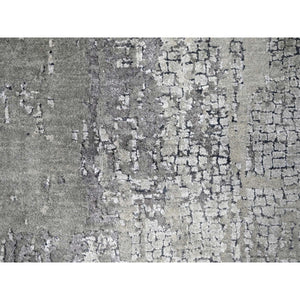 8'1"x7'9" Nevada Gray, Abstract With Mosaic Design, Wool And Silk, Hand Knotted, Vegetable Dyes, Persian Knot, Dense Weave, Square Oriental Rug FWR507534