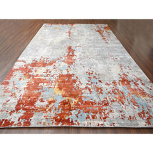 Load image into Gallery viewer, 12&#39;x17&#39;10&quot; Gainsboro with Rust Red, Abstract With Fire Mosaic Design, Hand Knotted, Persian Knot, Wool And Silk, Oversized Oriental Rug FWR507546