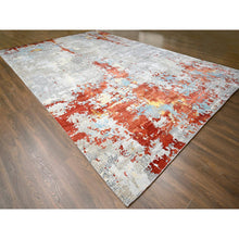 Load image into Gallery viewer, 12&#39;x17&#39;10&quot; Gainsboro with Rust Red, Abstract With Fire Mosaic Design, Hand Knotted, Persian Knot, Wool And Silk, Oversized Oriental Rug FWR507546