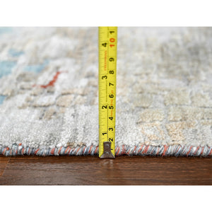 12'x17'10" Gainsboro with Rust Red, Abstract With Fire Mosaic Design, Hand Knotted, Persian Knot, Wool And Silk, Oversized Oriental Rug FWR507546