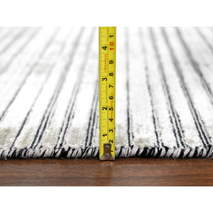 14'x16'2" Taupe with Pastel Black, Modern Textured and Variegated Line Design, Hand Loomed, 100% wool, Oversized Oriental Rug FWR507552