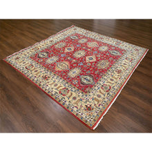 Load image into Gallery viewer, 8&#39;x8&#39; Fire Brick Red And Buttery Brown, Hand Knotted, Pure Wool, Karajeh Design, Square, Soft To The Touch Pile, Oriental Rug FWR507558