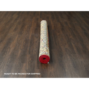 8'x8' Fire Brick Red And Buttery Brown, Hand Knotted, Pure Wool, Karajeh Design, Square, Soft To The Touch Pile, Oriental Rug FWR507558