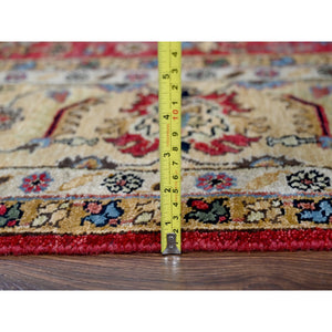 8'x8' Fire Brick Red And Buttery Brown, Hand Knotted, Pure Wool, Karajeh Design, Square, Soft To The Touch Pile, Oriental Rug FWR507558