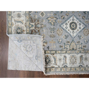 6'2"x6'1" Blue Gray, Natural Wool, Karajeh and Geometric Design, Hand Knotted, Square Oriental Rug FWR507564