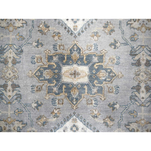 6'2"x6'1" Blue Gray, Natural Wool, Karajeh and Geometric Design, Hand Knotted, Square Oriental Rug FWR507564