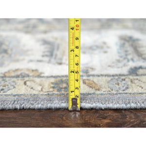 6'2"x6'1" Blue Gray, Natural Wool, Karajeh and Geometric Design, Hand Knotted, Square Oriental Rug FWR507564