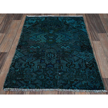 Load image into Gallery viewer, 2&#39;x3&#39; Teal Overdyed, Vintage Persian Bakhtiar, Stone Washed, 100% Wool, Hand Knotted, Sheared Low, Zero Pile, Sides and Ends Professionally Secured, Mat, Oriental Rug 45 FWR5070