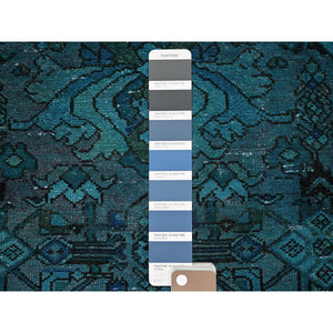 2'x3' Teal Overdyed, Vintage Persian Bakhtiar, Stone Washed, 100% Wool, Hand Knotted, Sheared Low, Zero Pile, Sides and Ends Professionally Secured, Mat, Oriental Rug 45 FWR5070