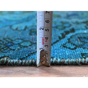 2'x3' Teal Overdyed, Vintage Persian Bakhtiar, Stone Washed, 100% Wool, Hand Knotted, Sheared Low, Zero Pile, Sides and Ends Professionally Secured, Mat, Oriental Rug 45 FWR5070