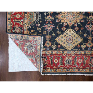 6'x9' Retro Black And Cardinal Red, Natural Wool, Vegetable Dyes, Hand Knotted, Karajeh Design With Tribal Medallions, Oriental Rug FWR507666