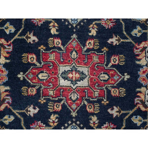 6'x9' Retro Black And Cardinal Red, Natural Wool, Vegetable Dyes, Hand Knotted, Karajeh Design With Tribal Medallions, Oriental Rug FWR507666