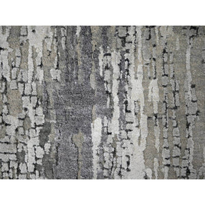 2'5"x18' Rustic and Lava Gray, Wool and Silk, Hand Knotted, Dense Weave, Persian Knot, Abstract with Mosaic Design, XL Runner Oriental Rug FWR507690
