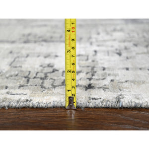 2'5"x18' Rustic and Lava Gray, Wool and Silk, Hand Knotted, Dense Weave, Persian Knot, Abstract with Mosaic Design, XL Runner Oriental Rug FWR507690