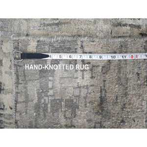 2'5"x18' Rustic and Lava Gray, Wool and Silk, Hand Knotted, Dense Weave, Persian Knot, Abstract with Mosaic Design, XL Runner Oriental Rug FWR507690