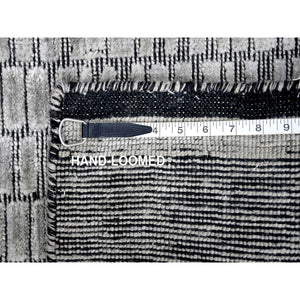 2'x3' Oxford Gray, 100% Wool, Modern Textured And Variegated Line Design, Hand Loomed, Mat Oriental Rug FWR507702