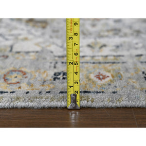 2'x3' Smoky White, Broken And Erased Persian Heriz Medallion Design, Dense Weave, Organic Wool, Hand Knotted, Mat Oriental Rug FWR507780