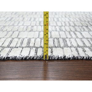 12'2"x15' Lexicon White And Luxury Black, Modern Textured And Variegated Line Design,100% Wool, Hand Loomed, Oversized Oriental Rug FWR507792