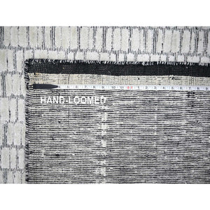 12'2"x15' Lexicon White And Luxury Black, Modern Textured And Variegated Line Design,100% Wool, Hand Loomed, Oversized Oriental Rug FWR507792