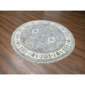 6'x6' Lavender Gray, Hand Knotted, Vegetable Dyes, Karajeh Design with Geometric Medallion, Extra Soft Wool, Round Oriental Rug FWR507834