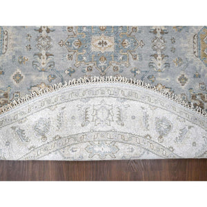 6'x6' Lavender Gray, Hand Knotted, Vegetable Dyes, Karajeh Design with Geometric Medallion, Extra Soft Wool, Round Oriental Rug FWR507834