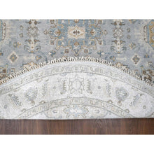 Load image into Gallery viewer, 6&#39;x6&#39; Lavender Gray, Hand Knotted, Vegetable Dyes, Karajeh Design With Geometric Medallion, Extra Soft Wool, Round Oriental Rug FWR507834