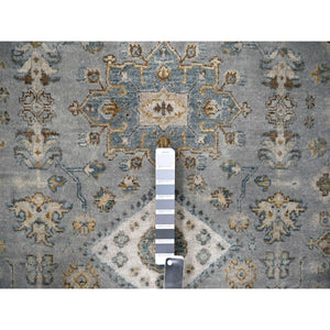 6'x6' Lavender Gray, Hand Knotted, Vegetable Dyes, Karajeh Design with Geometric Medallion, Extra Soft Wool, Round Oriental Rug FWR507834
