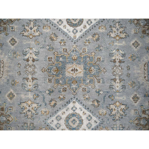 6'x6' Lavender Gray, Hand Knotted, Vegetable Dyes, Karajeh Design with Geometric Medallion, Extra Soft Wool, Round Oriental Rug FWR507834