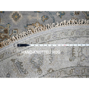 6'x6' Light Blue, Densely Woven Wool and Silk Hand Knotted, Modern Grass Design Gabbeh, Round Oriental Rug FWR474948