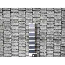 Load image into Gallery viewer, 2&#39;x3&#39; Oxford Gray With Raisin Black, Modern Textured And Variegated Line Design, 100% Wool, Hand Loomed, Mat Oriental Rug FWR507936