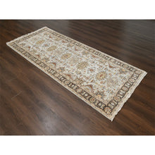 Load image into Gallery viewer, 4&#39;2&quot;x9&#39;10&quot; Goose Gray, Karajeh Design With Tribal Medallions, Pure Wool, Hand Knotted, Wide Runner Oriental Rug FWR507990