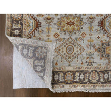 Load image into Gallery viewer, 4&#39;2&quot;x9&#39;10&quot; Goose Gray, Karajeh Design With Tribal Medallions, Pure Wool, Hand Knotted, Wide Runner Oriental Rug FWR507990