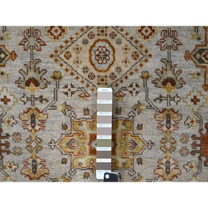 4'2"x9'10" Goose Gray, Karajeh Design With Tribal Medallions, Pure Wool, Hand Knotted, Wide Runner Oriental Rug FWR507990