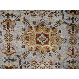 4'2"x9'10" Goose Gray, Karajeh Design With Tribal Medallions, Pure Wool, Hand Knotted, Wide Runner Oriental Rug FWR507990
