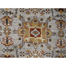 Load image into Gallery viewer, 4&#39;2&quot;x9&#39;10&quot; Goose Gray, Karajeh Design With Tribal Medallions, Pure Wool, Hand Knotted, Wide Runner Oriental Rug FWR507990
